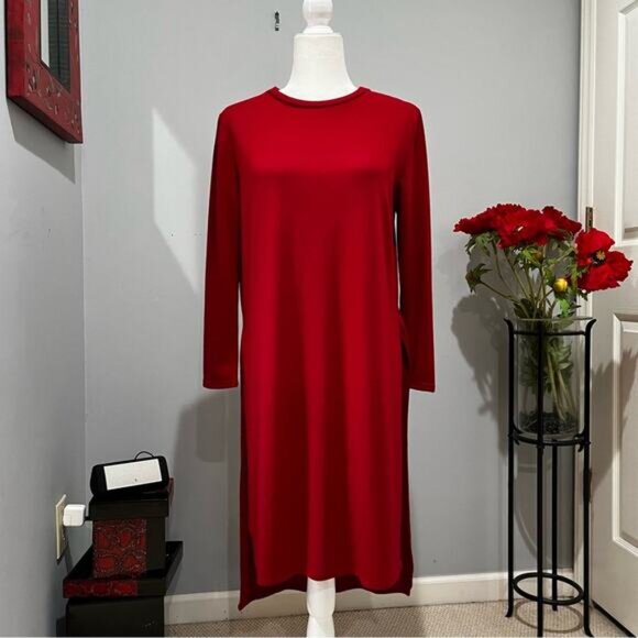 NEW Rags & Couture Longline Knit Midi Sweater Long Sleeve Tunic Dress M Red NWOT - Picture 5 of 15